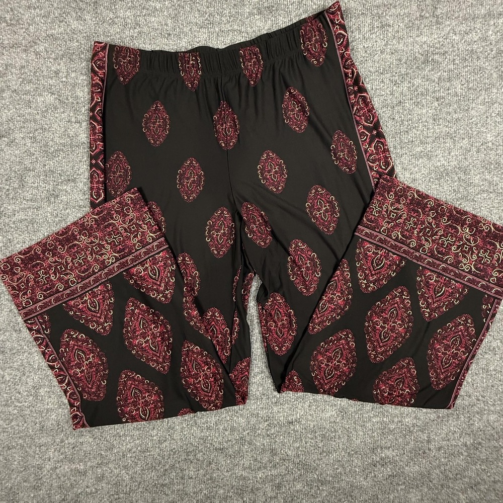 Susan Graver‎ Pants Womens XL Black Red Paisley Stretch Pull On Boho Festival